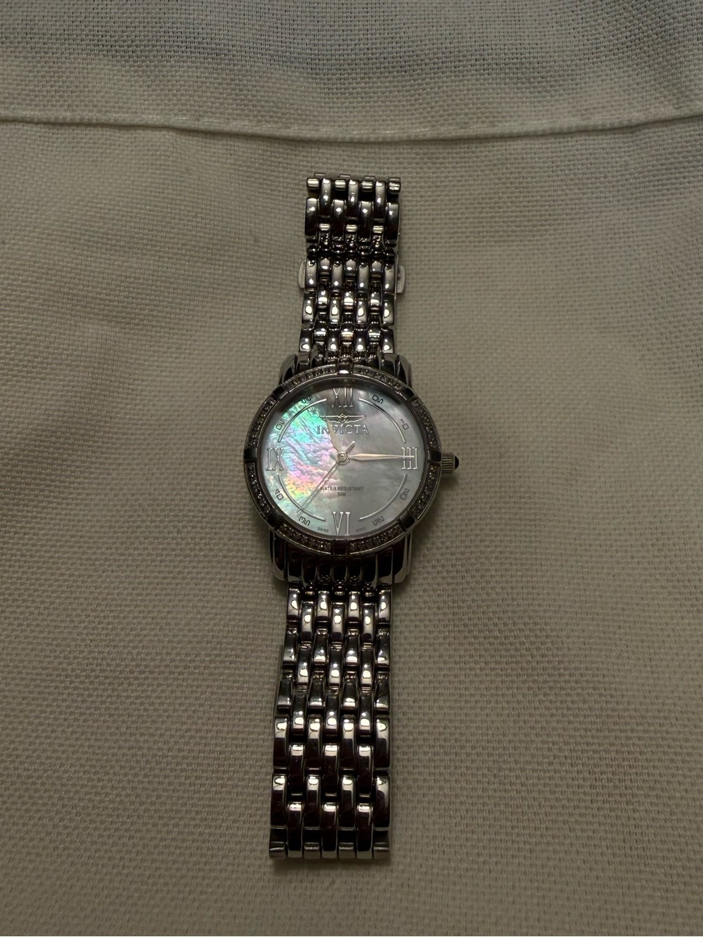 Invicta Silver Stainless Steel Watch with Mother-of-Pearl Dial